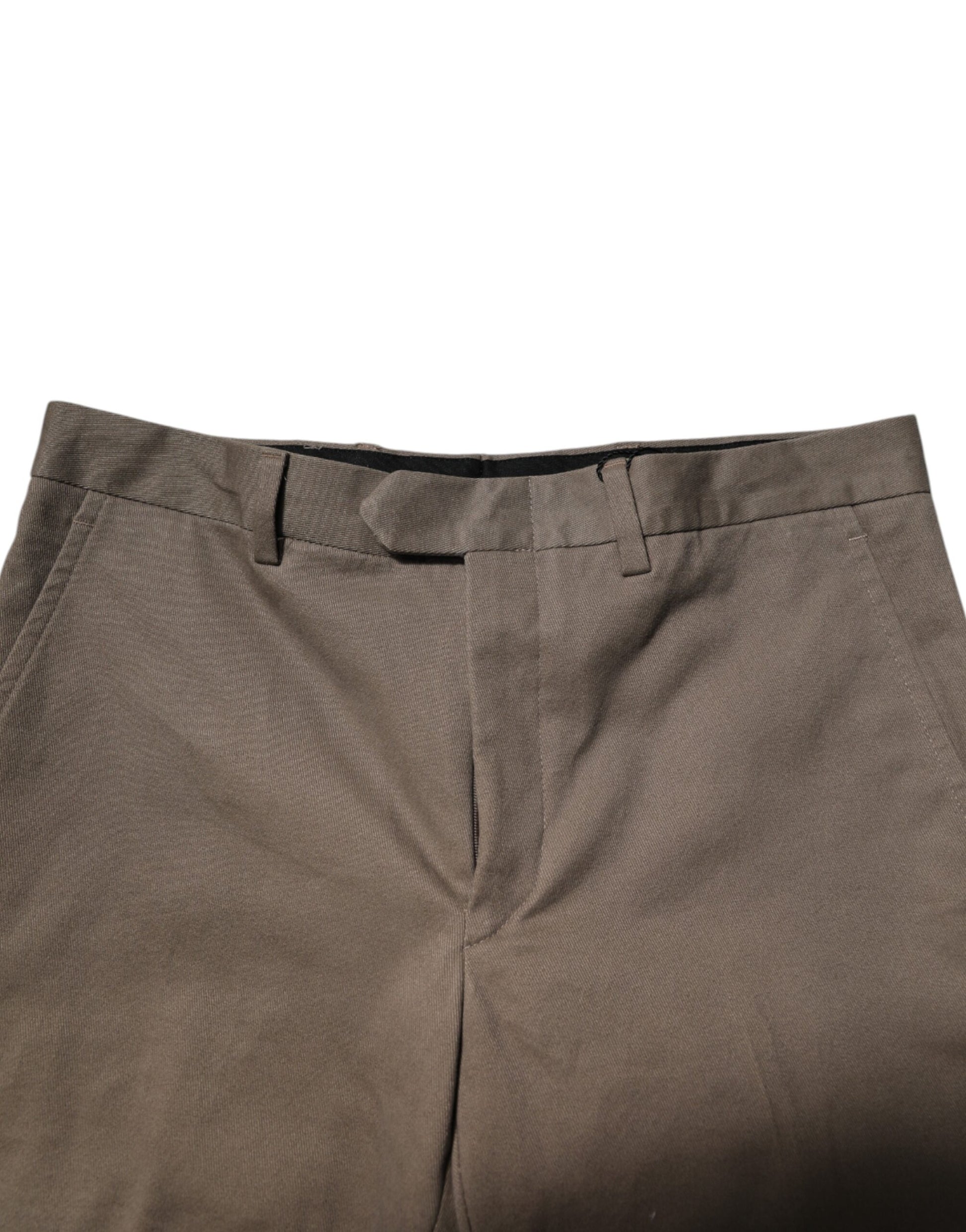 Brown Cotton Tapered Formal Dress Pants