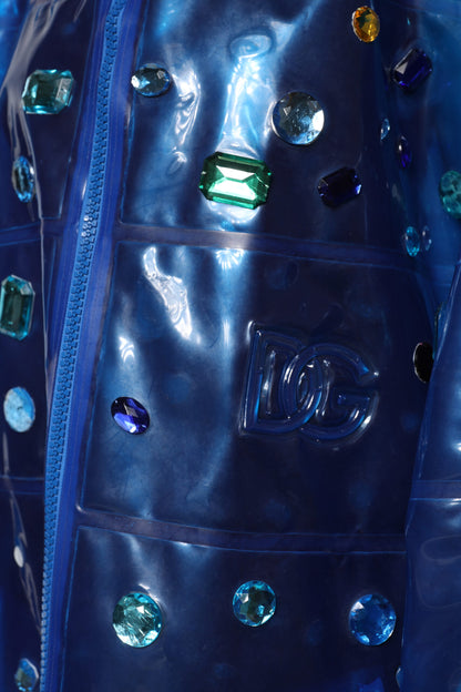 Blue Crystal Hooded Raincoat Jacket