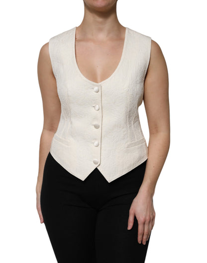 Ivory Cotton Button Down Sleeveless Vest Top