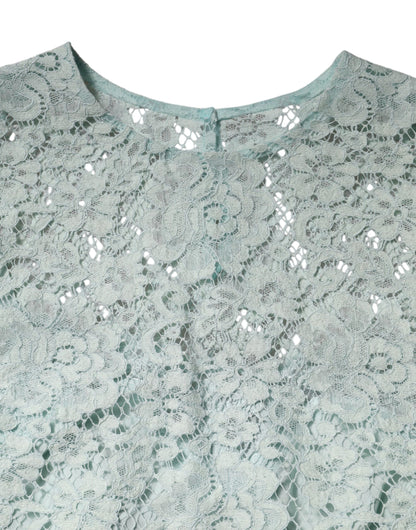 Mint Green Floral Lace Cotton Blouse Top