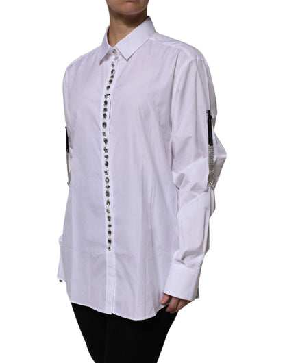 White Rhinestone Embellish Long Sleeves Top