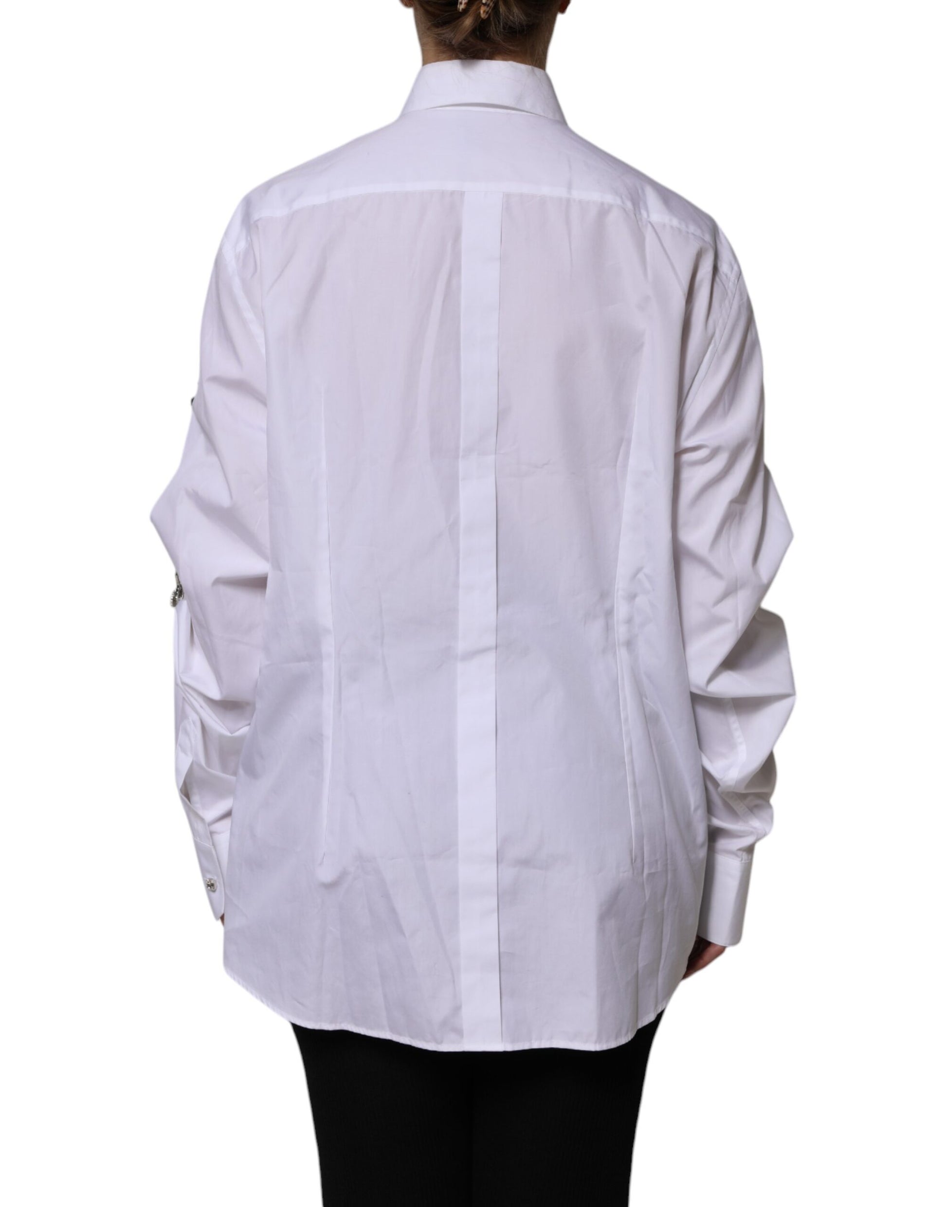 White Rhinestone Embellish Long Sleeves Top