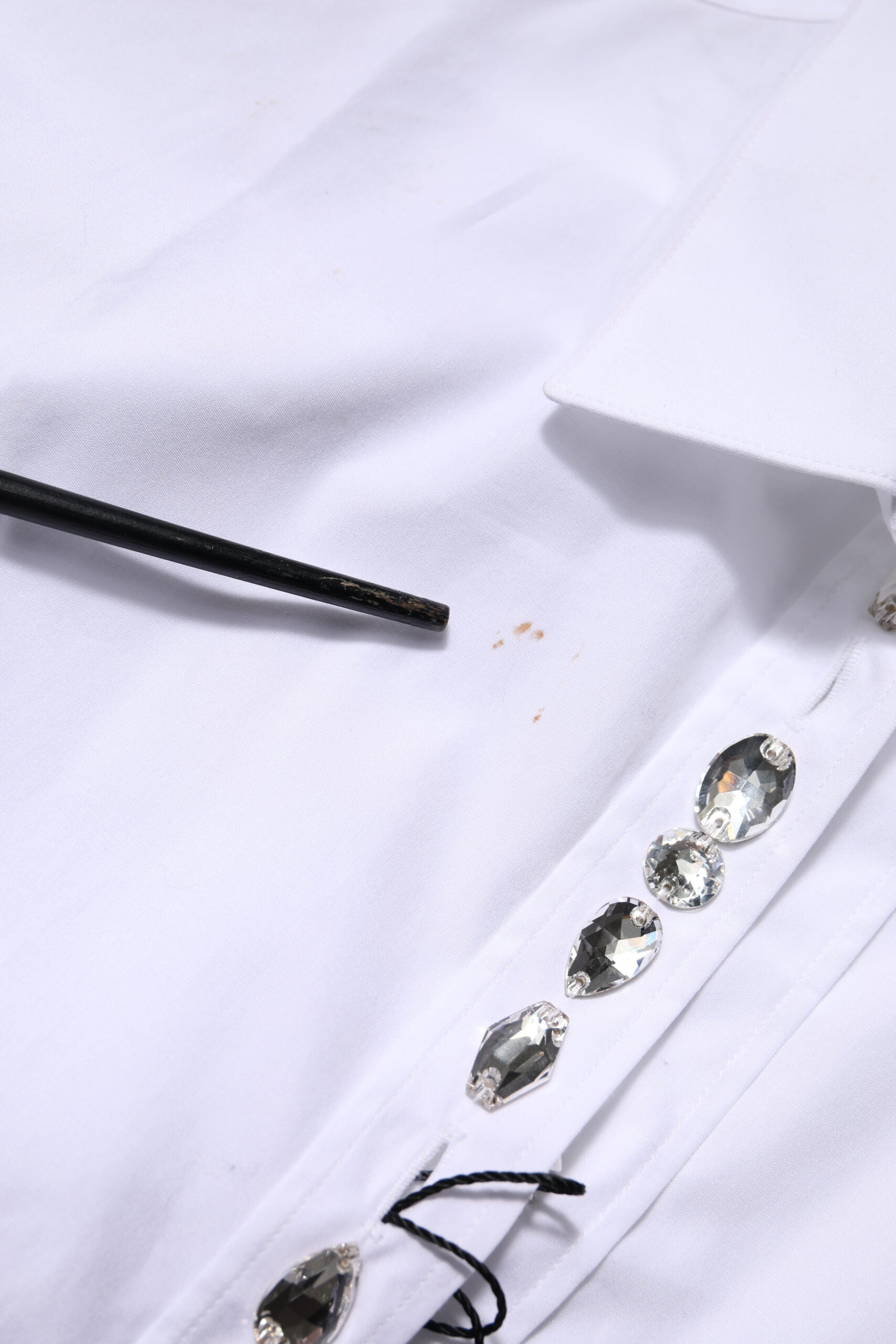 White Rhinestone Embellish Long Sleeves Top