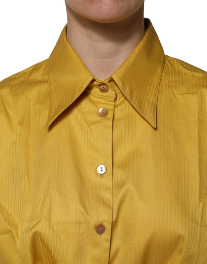 Mustard Collared Short Sleeves Blouse Top