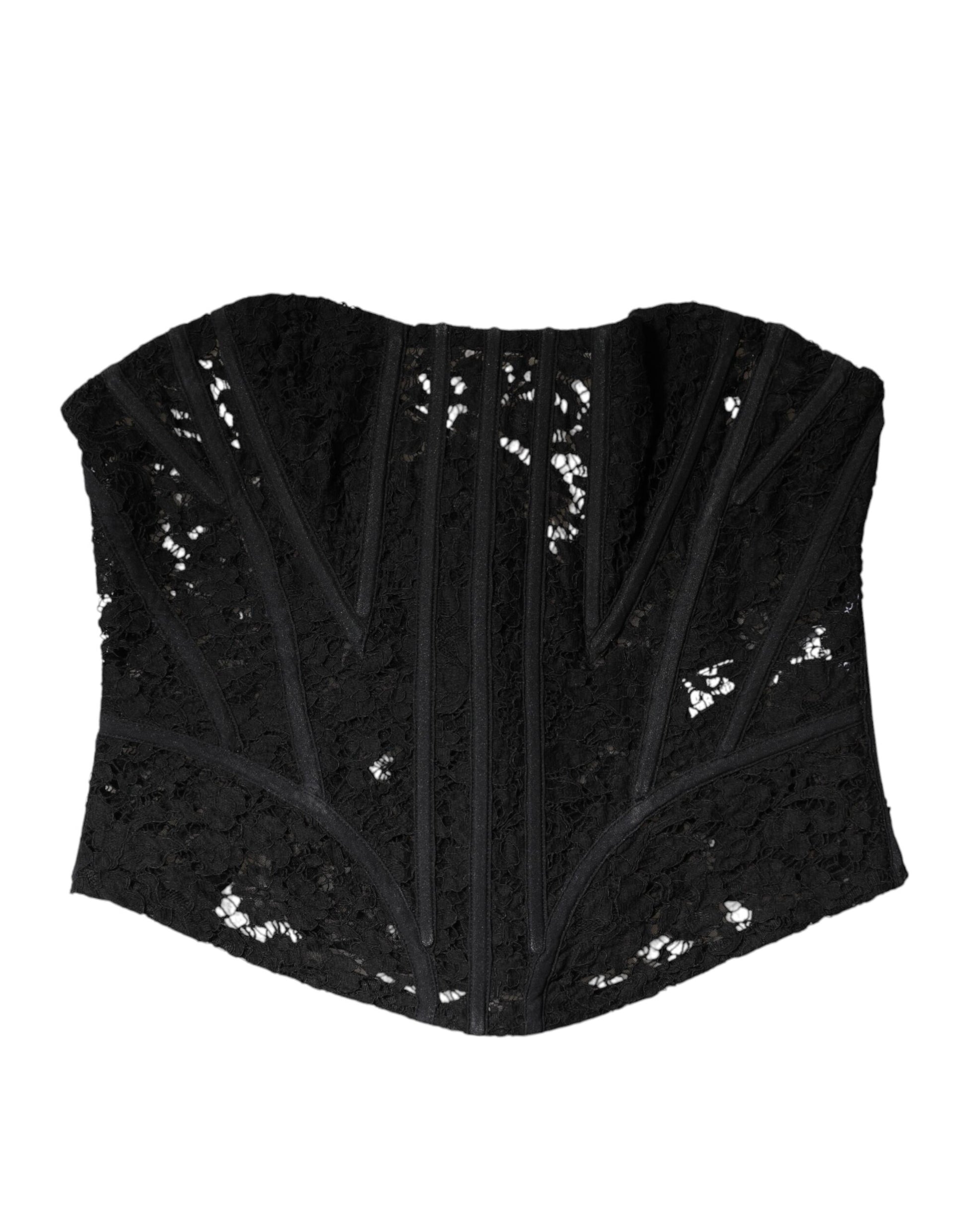Black Cotton Floral Lace Corset Bustier Top