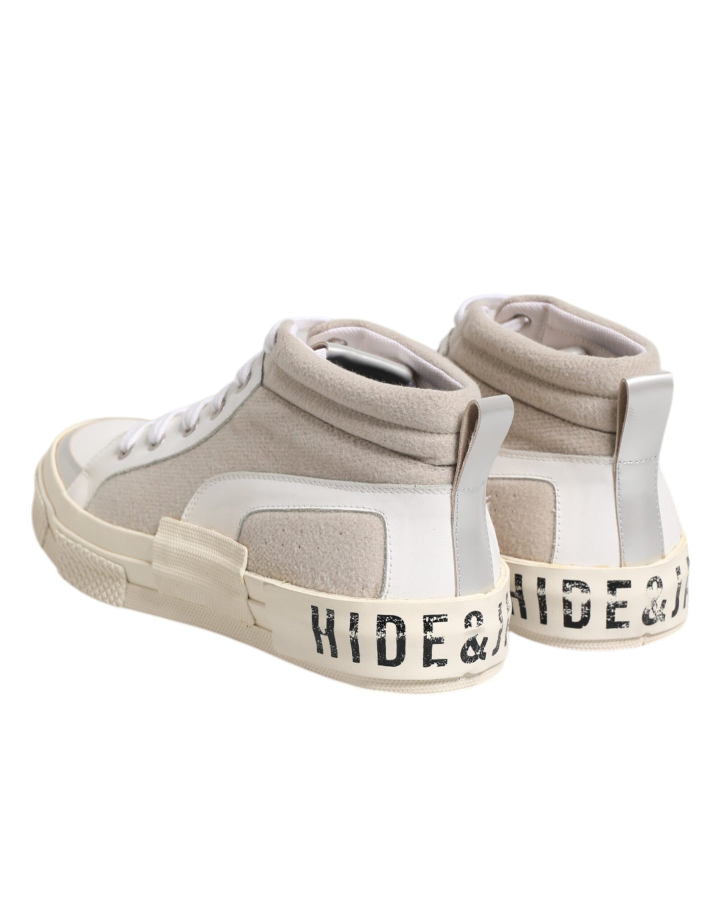 White Beige Lace Up Mid Top Casual Sneakers Shoes