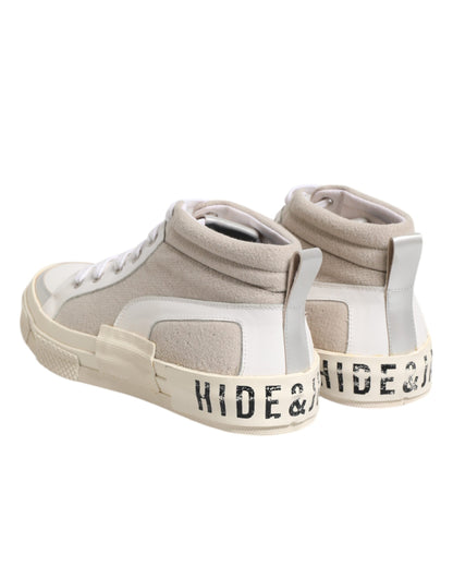 White Beige Lace Up Mid Top Casual Sneakers Shoes
