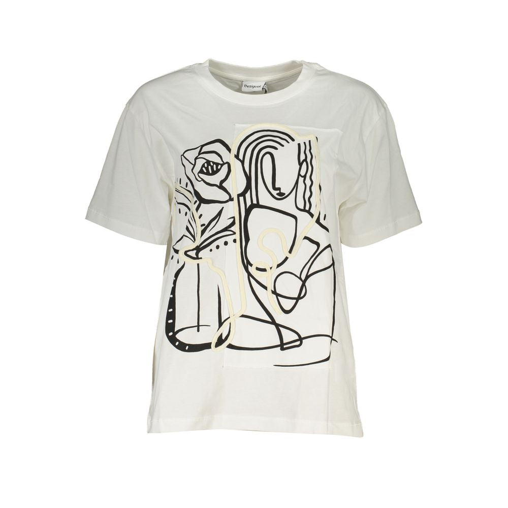 White Cotton Women T-Shirt