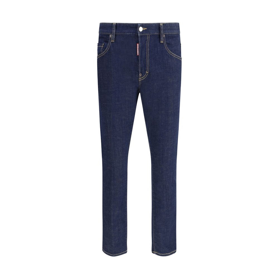 Blue Cotton Straight-Leg Jeans