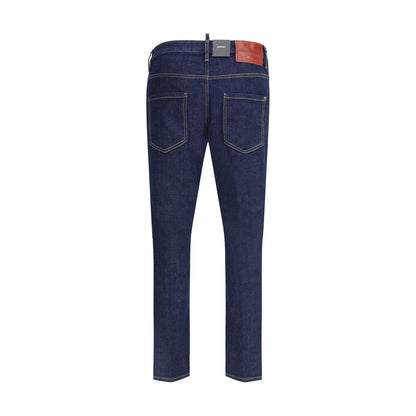 Blue Cotton Straight-Leg Jeans
