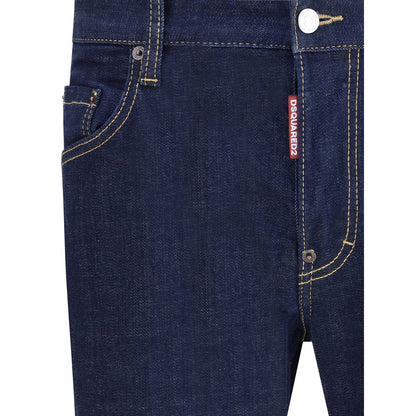 Blue Cotton Straight-Leg Jeans