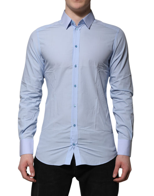Blue Cotton GOLD Long Sleeves Men Dress Shirt
