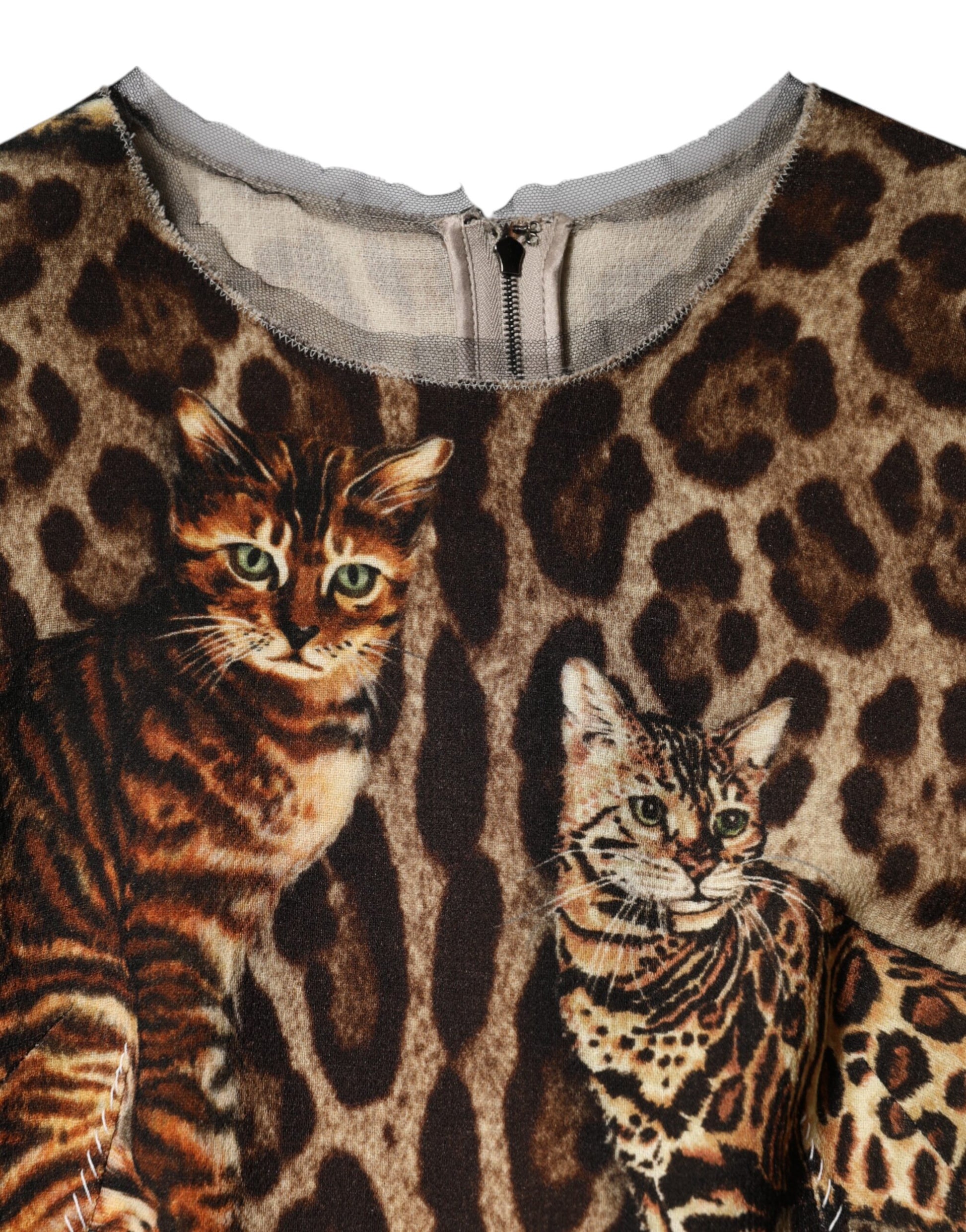 Brown Leopard Print Belted A-line Midi Dress