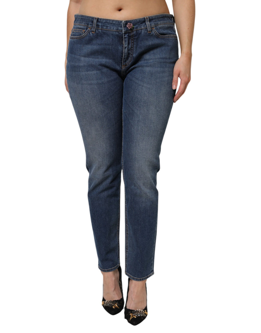 Blue Low Waist Cotton Skinny Denim Jeans