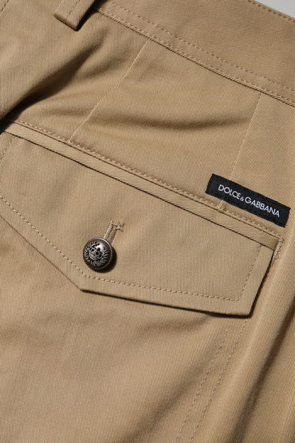 Brown Cotton Cargo Tapered Pants