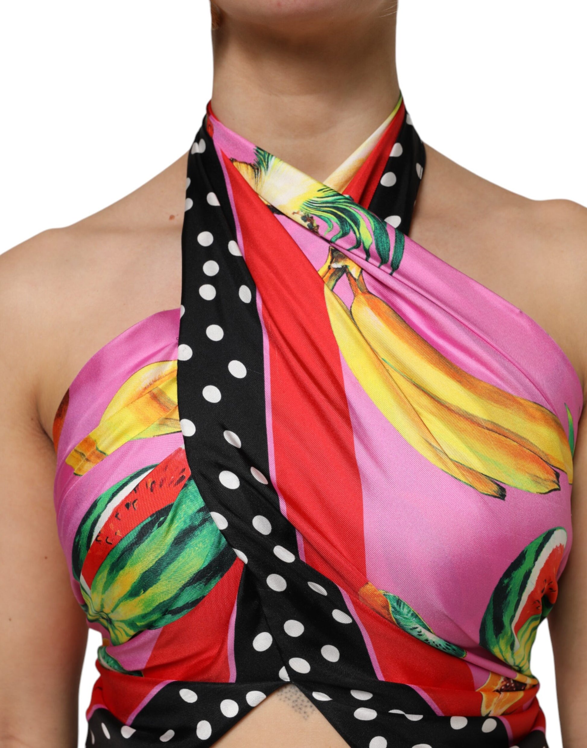 Multicolor Halter Party Evening Cropped Top