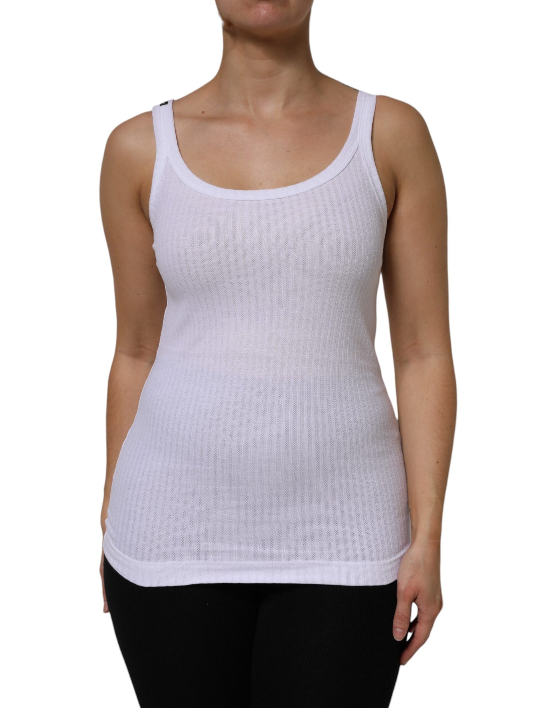 White Cotton Round Neck Sleeveless Tank Top