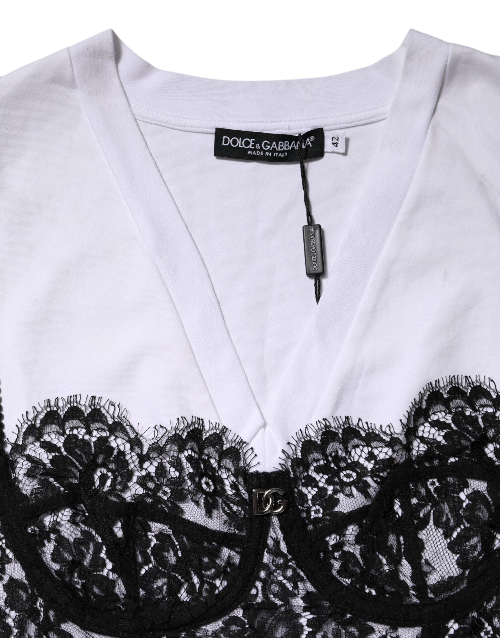 White Lace Cotton V-Neck Short Sleeves Top