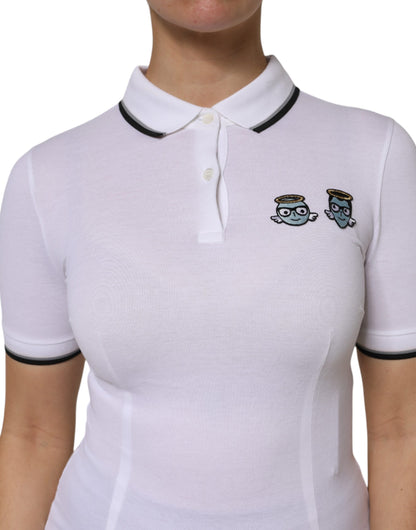 White Cotton Short Sleeves Collared Polo Top
