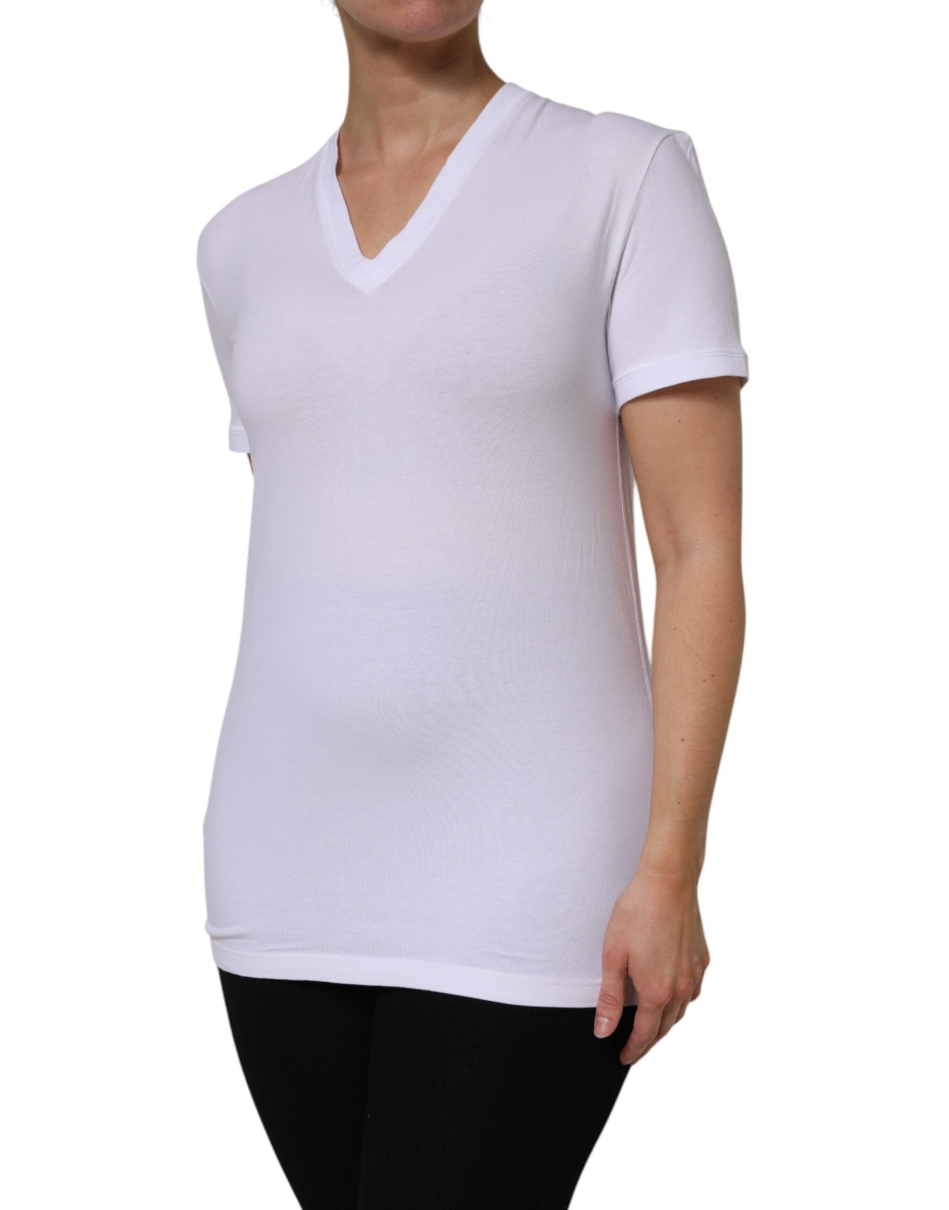 White Cotton Short Sleeves V-Neck Top T-shirt