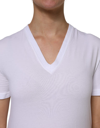 White Cotton Short Sleeves V-Neck Top T-shirt