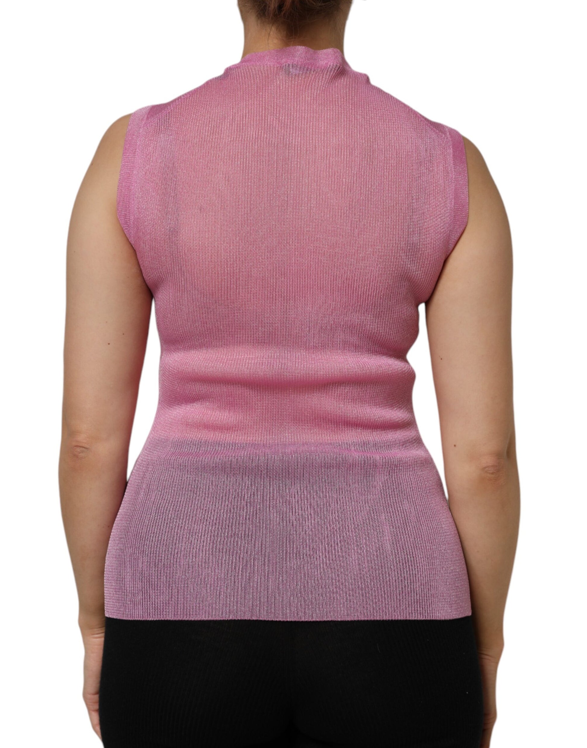 Pink Polyester Sleeveless Round Neck Tank Top