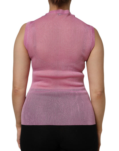 Pink Polyester Sleeveless Round Neck Tank Top