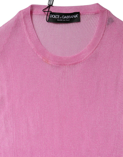 Pink Polyester Sleeveless Round Neck Tank Top