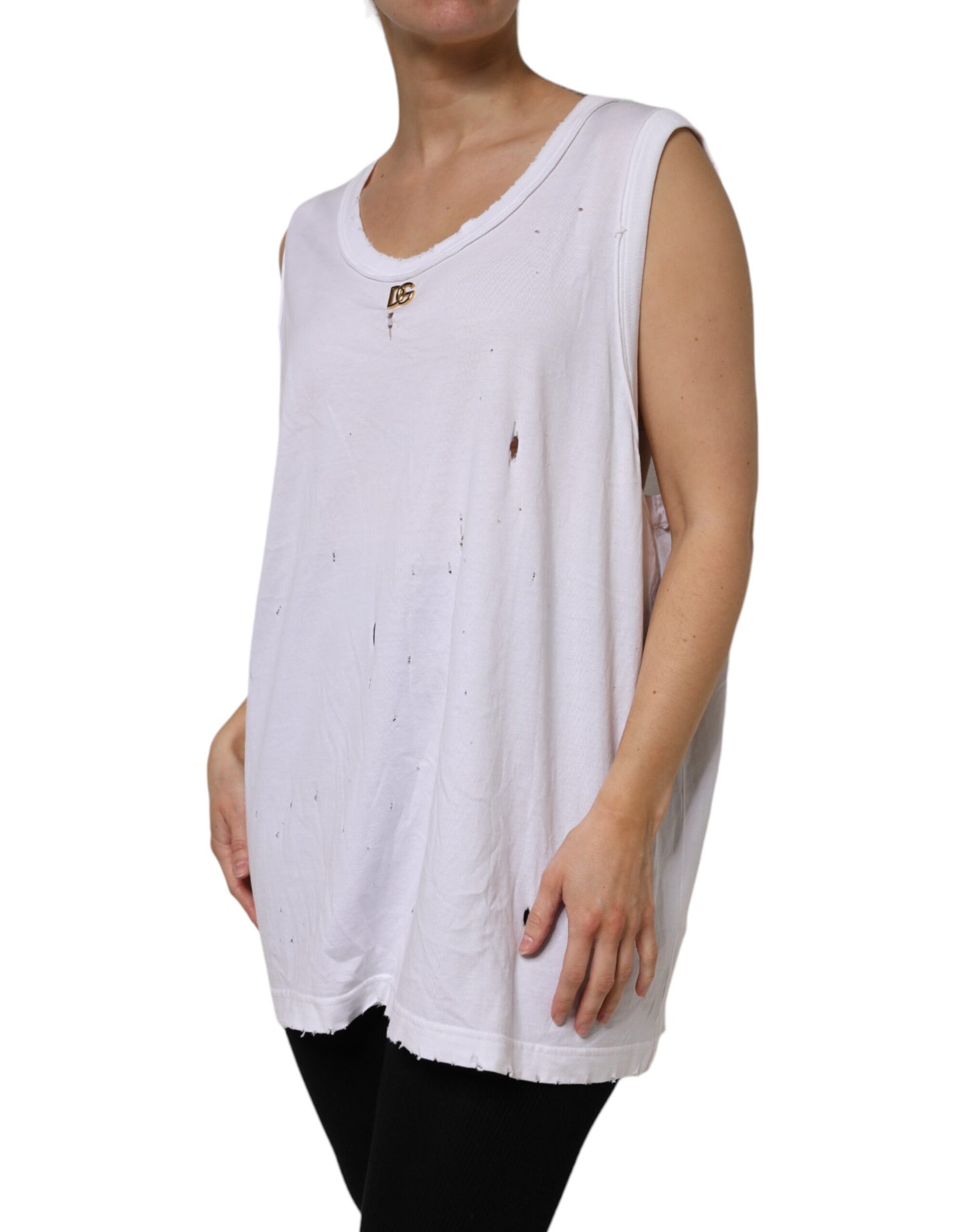 White Cotton Sleeveless Round Neck Tank Top