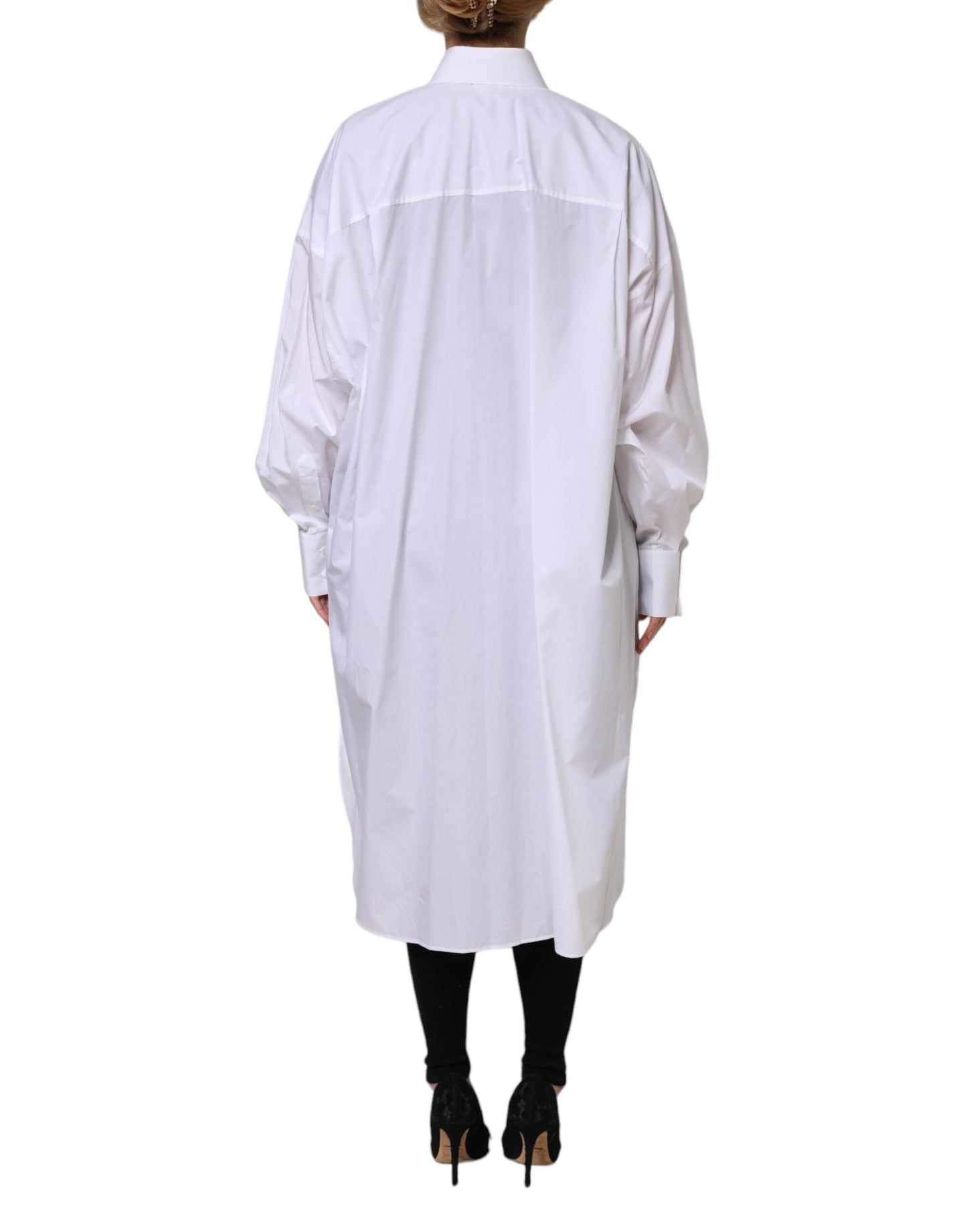 White Cotton Collared Shirt Long Sleeve Top