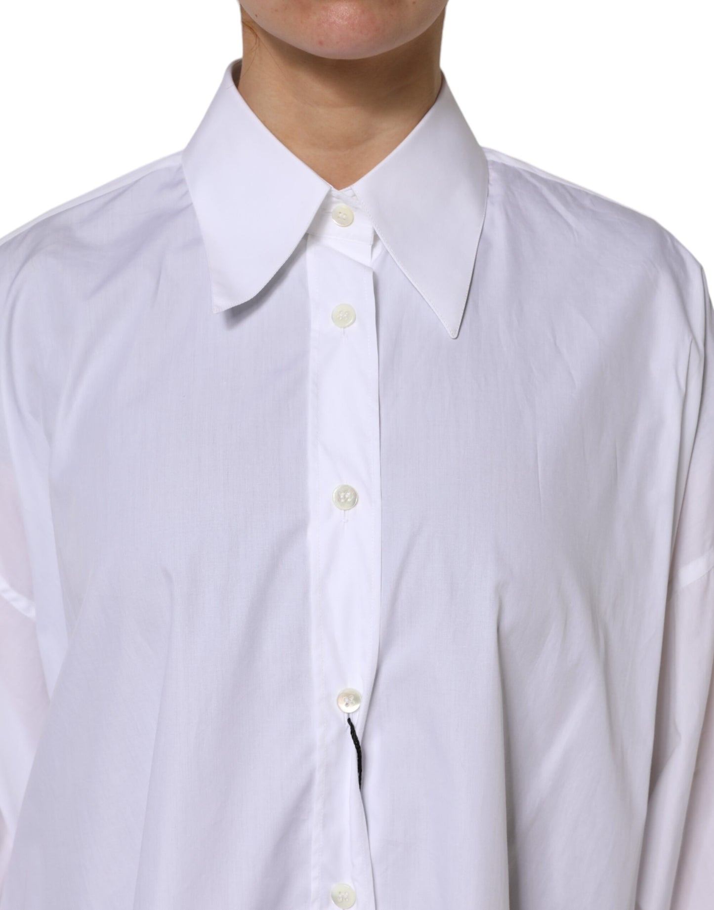 White Cotton Collared Shirt Long Sleeve Top