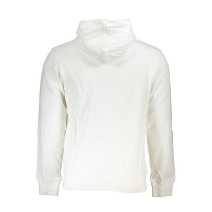 White Cotton Men Sweater with Hood and Zip Pockets