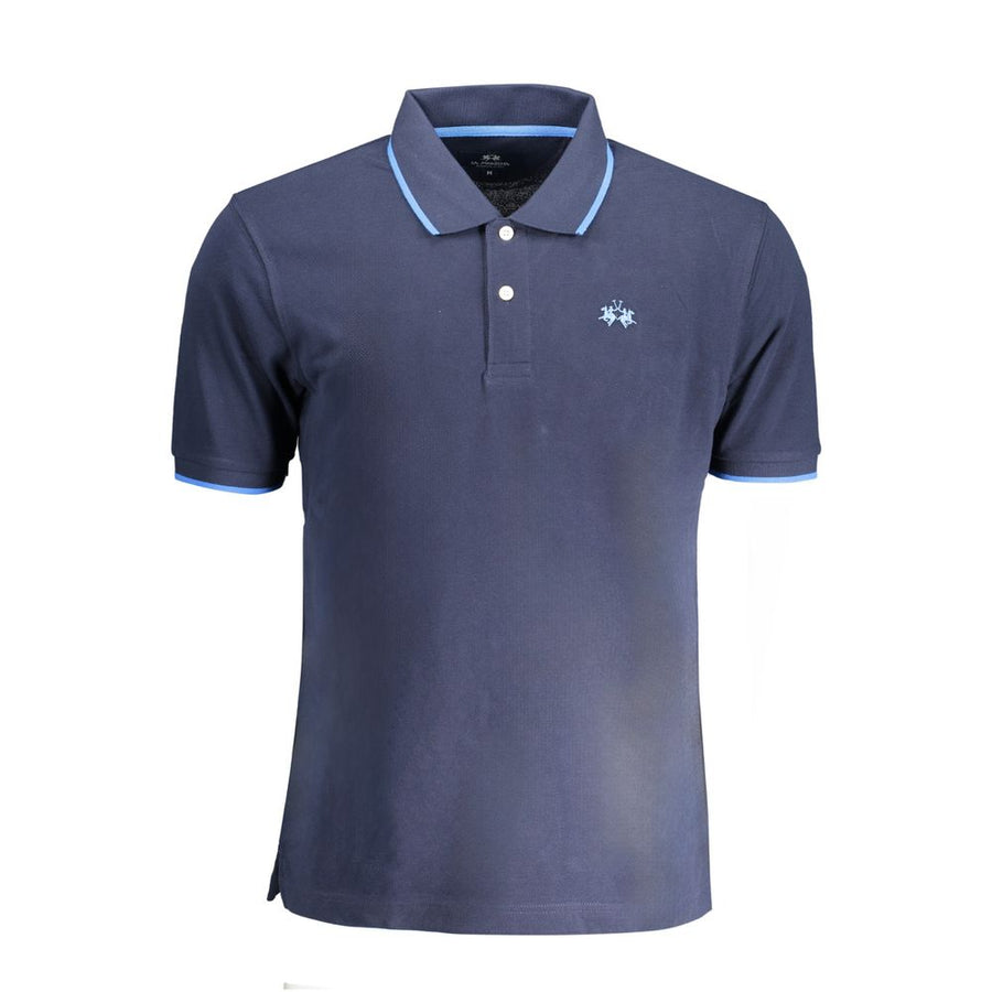 Blue Cotton Men Polo Shirt