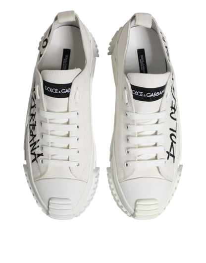 White Logo Print Lace Up Low Top Sneakers Shoes