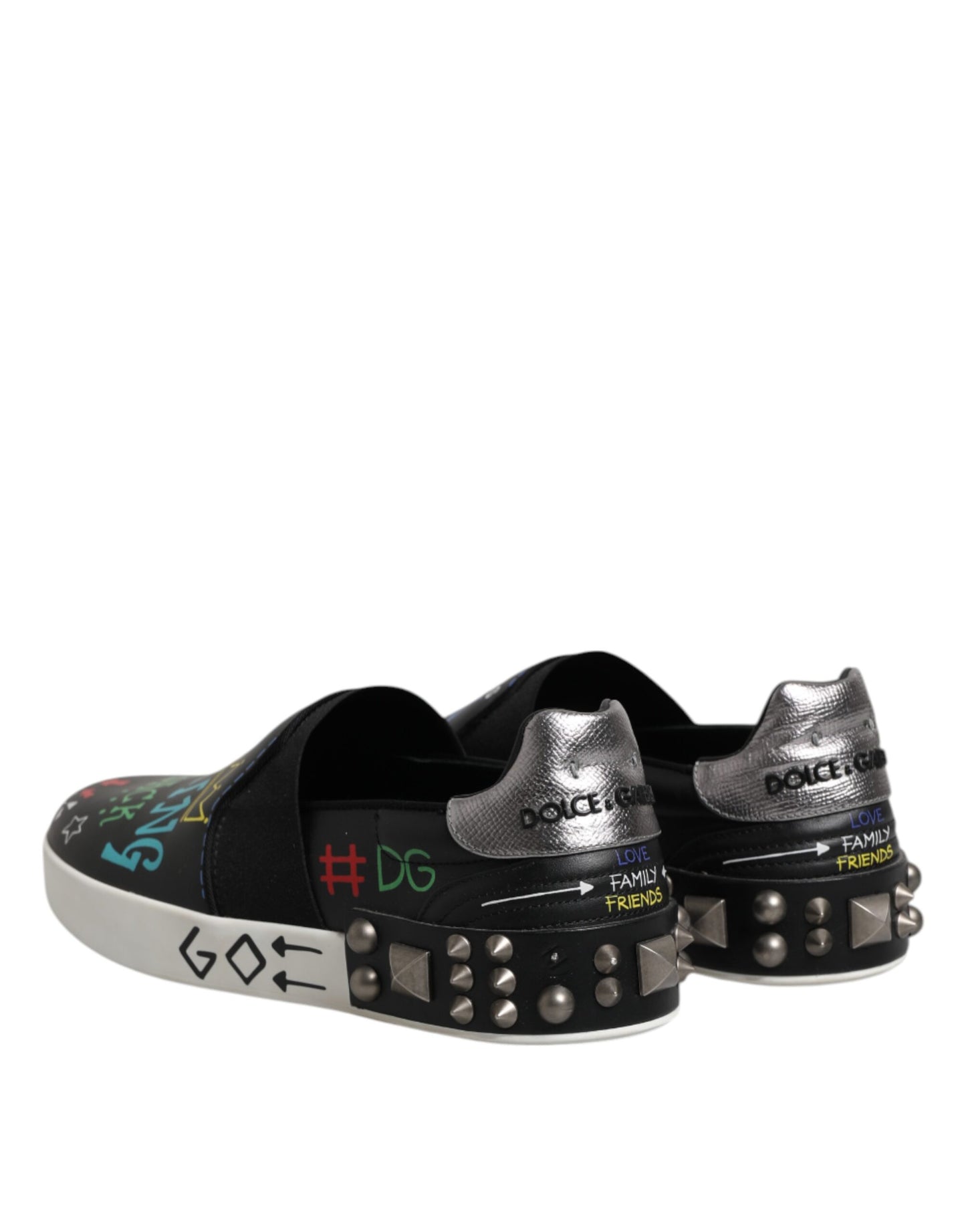 Black Leather Studded Graffiti Sneakers Shoes
