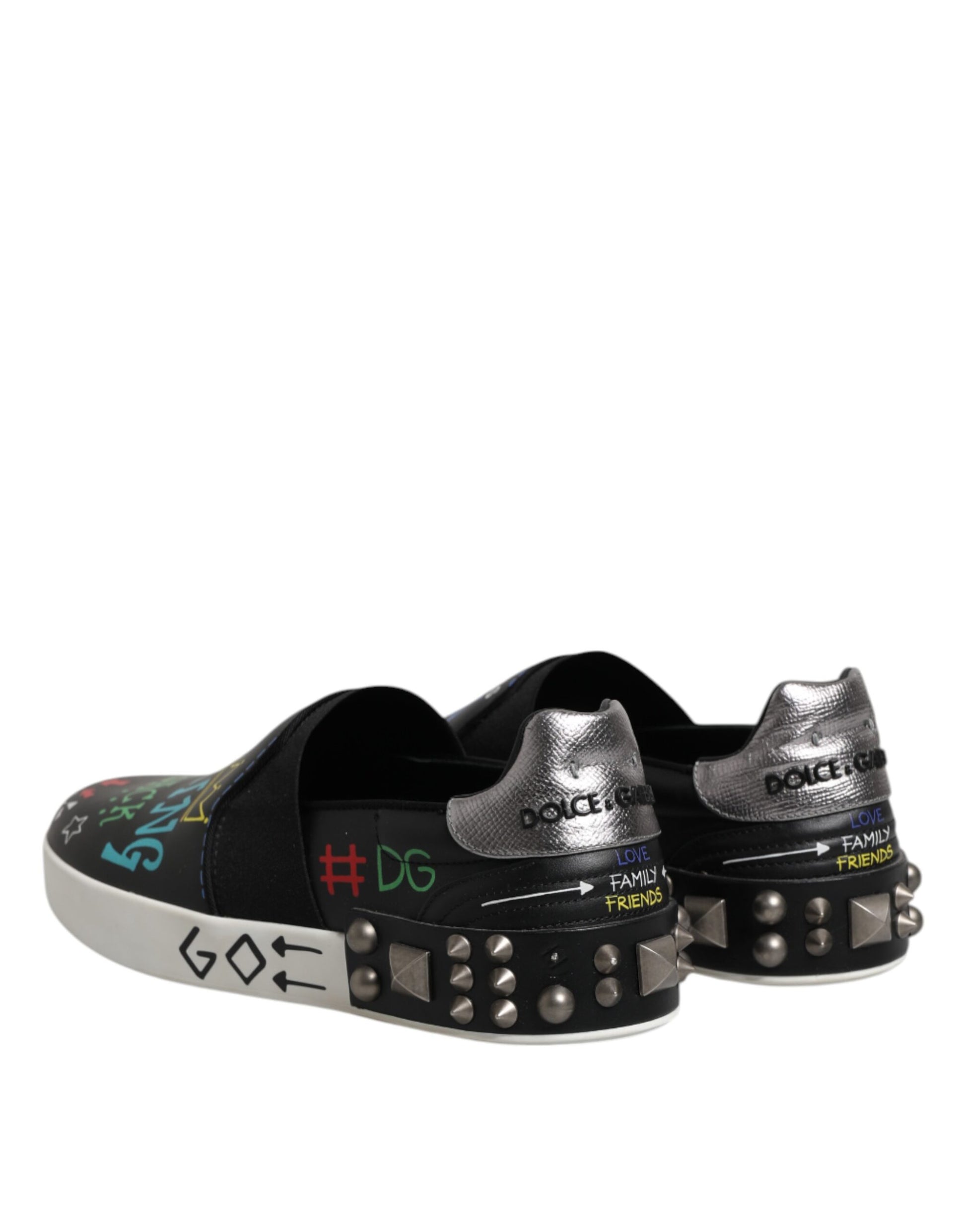 Black Leather Studded Graffiti Sneakers Shoes
