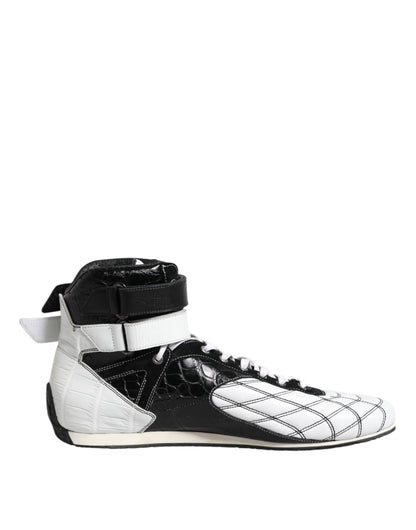 Black White Leather High Top Sneakers Shoes
