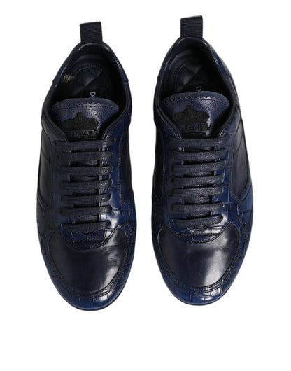 Dark Blue Leather Low Top Men Sneakers Shoes