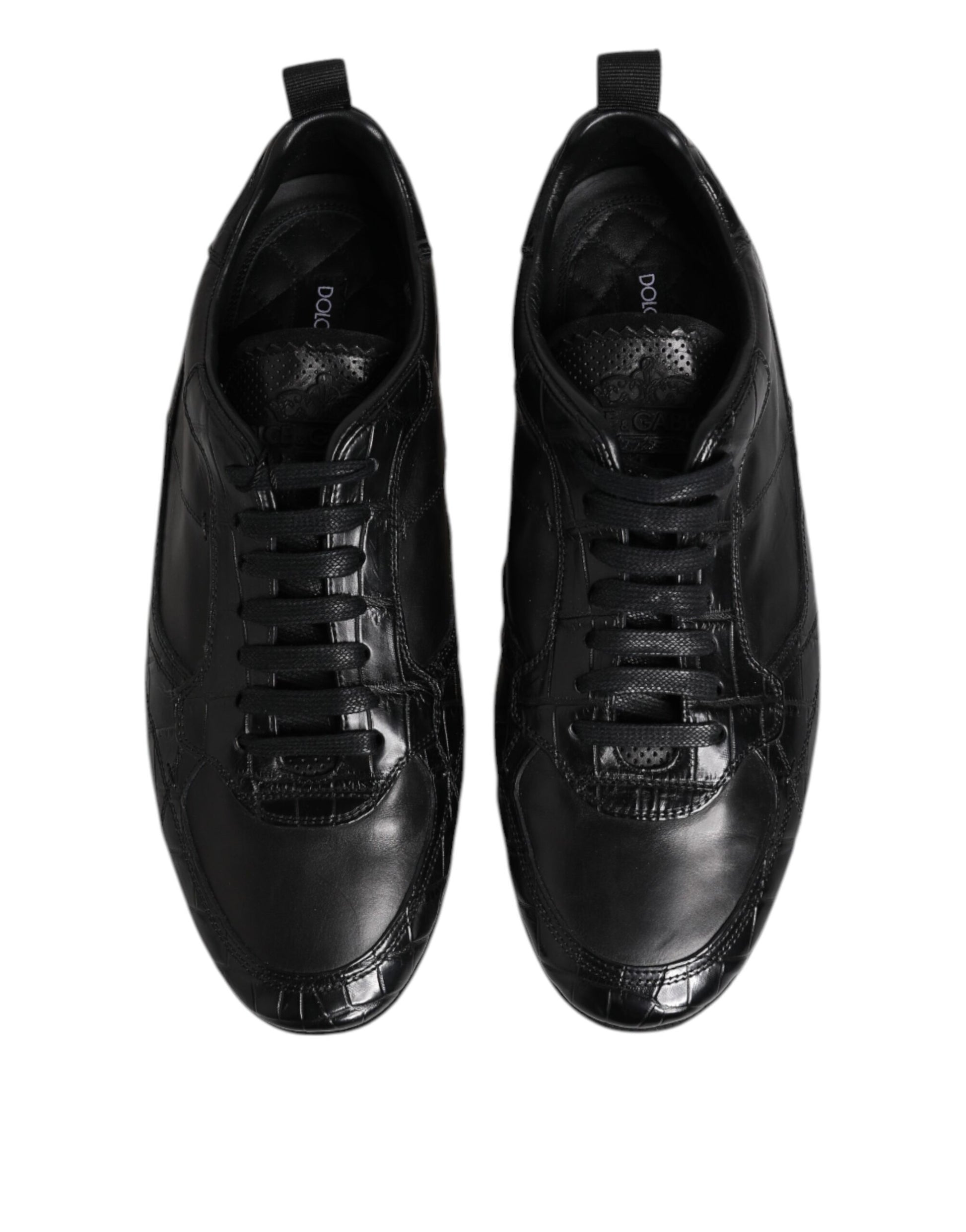 Black Exotic Leather Low Top Sneakers Shoes