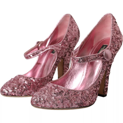 Pink Sequin Mary Jane Pumps High Heels Shoes