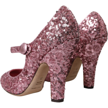 Pink Sequin Mary Jane Pumps High Heels Shoes