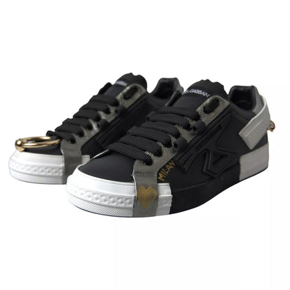 Black Leather Low Top Sneakers Portofino Shoes