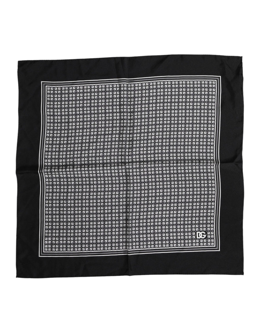 Black White Patterned Square Foulard Scarf