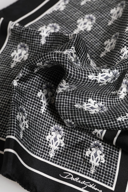 Black White Printed Square Foulard Scarf
