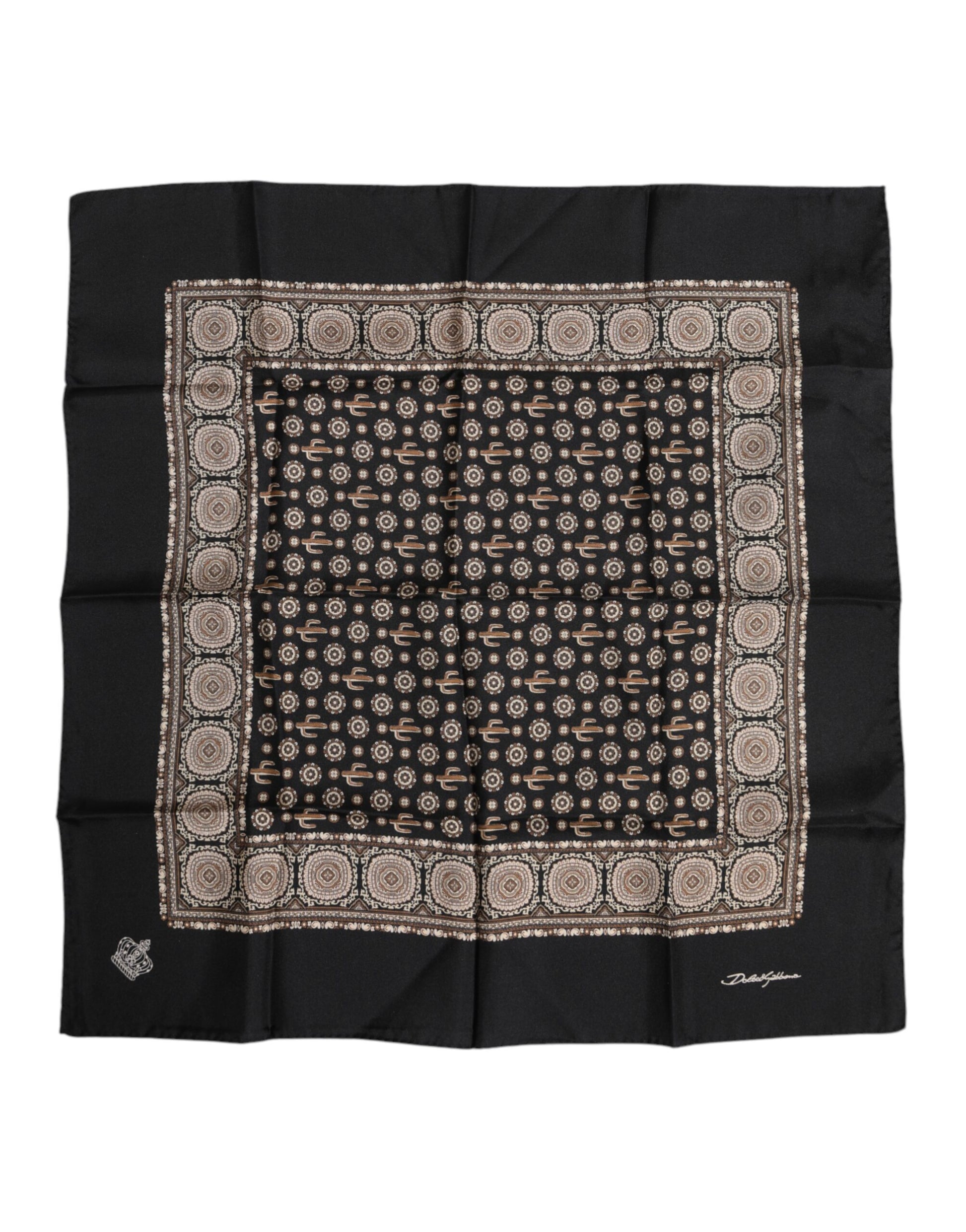 Black Brown Patterned Square Foulard Scarf