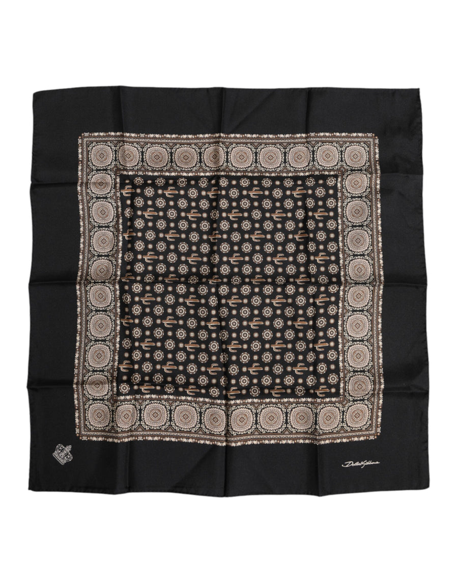 Black Brown Patterned Square Foulard Scarf