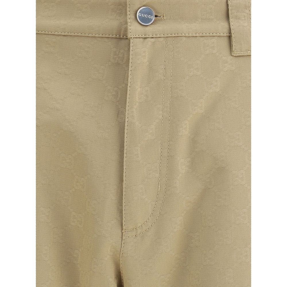 Beige Cotton Casual Pants