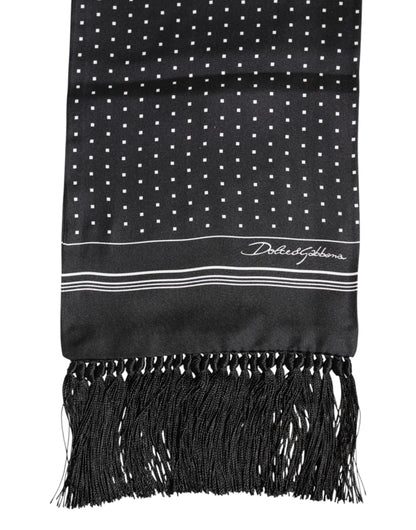 Black White Polka Dot Fringes Foulard Scarf