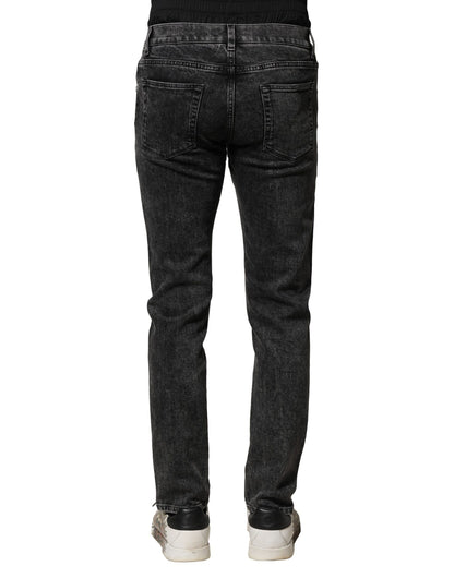Black Washed Double Waistband Denim Jeans