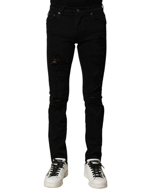 Black Cotton Logo Plaque Slim Denim Jeans